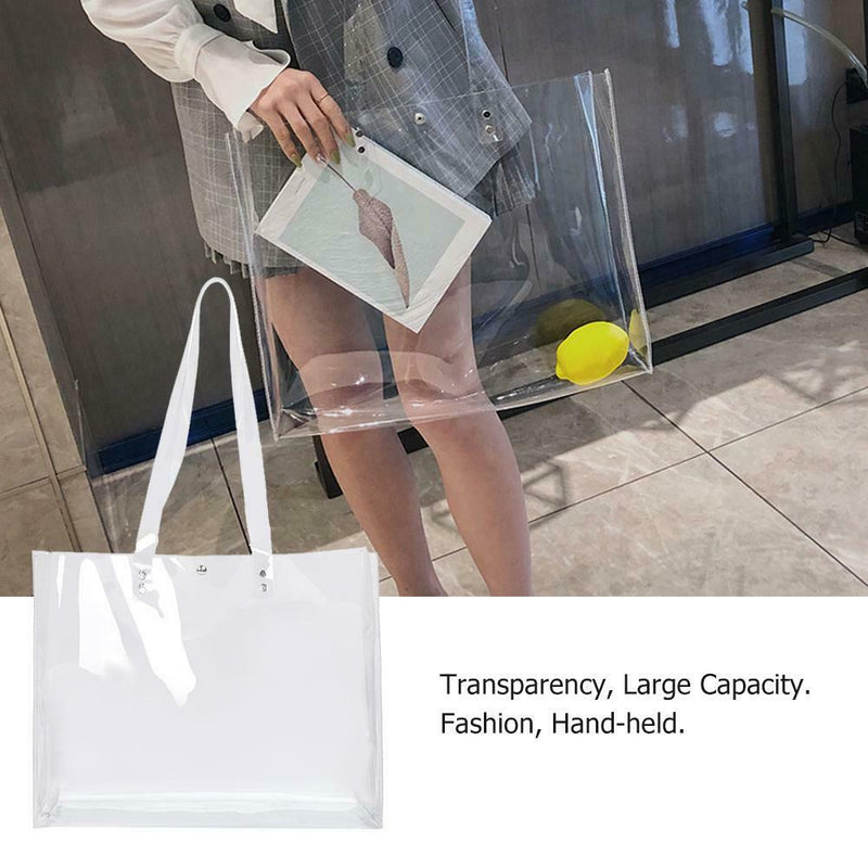 Women PVC Transparent Totes Handbags Clear Shoulder Shopping Beach Bags Tote