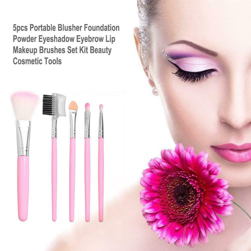 5pcs Blusher Foundation Powder Eyeshadow Eyebrow Lip Makeup Brushes Set Kit