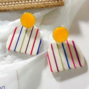 Rainbow Design Colorful Enamel Geometric Half Round Drop Earrings for Women P4J1