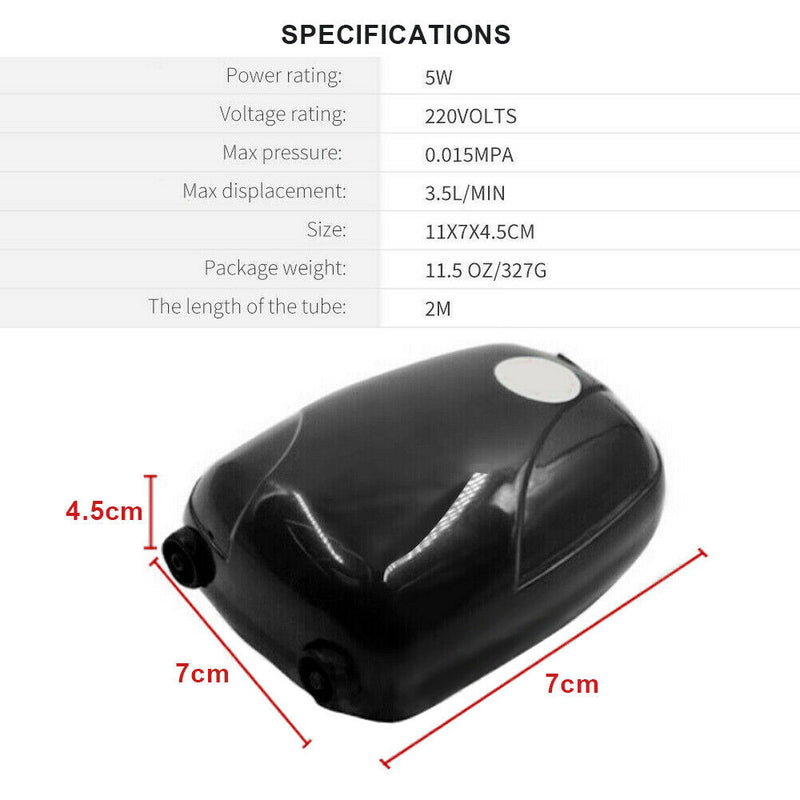 5W Air Bubble Disc Dual Stone Aquarium Fish Tank Oxygen Pump Thermometer + Tube