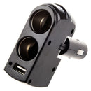 Black 2 Dual Socket Car Cigarette Charger / USB Port