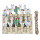 10pcs Cactus Alpaca Llamas Wooden Clips with Rope Photo Clips Hawaiian DecME
