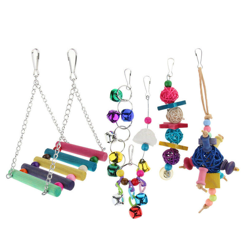 6pcs Parrot Toys Set Chewing Swing Rattan Ball String Bells Perches