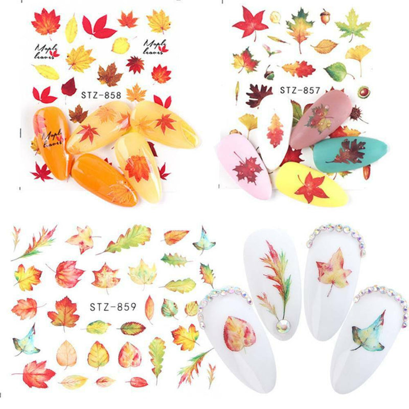 4pc Sheets Autumn Maple Leaf Nail Water Decals Transfer Nail Art Stickers Decor/
