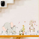 Cartoon Forest Flowe Elephant Rabbit Giraffe Animal Wall Stickers Kids Room