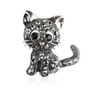 Cute Cat Kitten Crystal Brooch Collar Pin Badge Women Animal Jewelry Gift