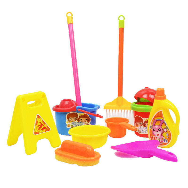 10xKids Pretend Play Cleaning Set-Bucket Broom Mop Duster Brush Dustpan Toys