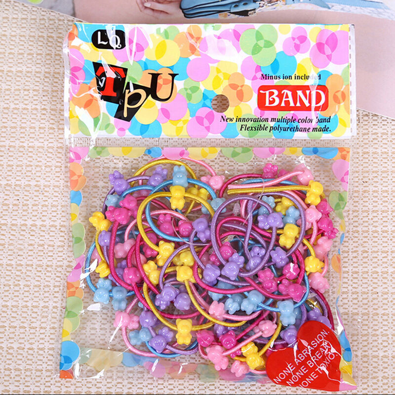 50 Pcs Assorted Elastic Rubber Hair Rope Band Ponytail Holder for Kids Girl LJAU