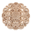 6Pcs Wood Carved Flower Appliques Round Cabinet Onlay with Natural Color