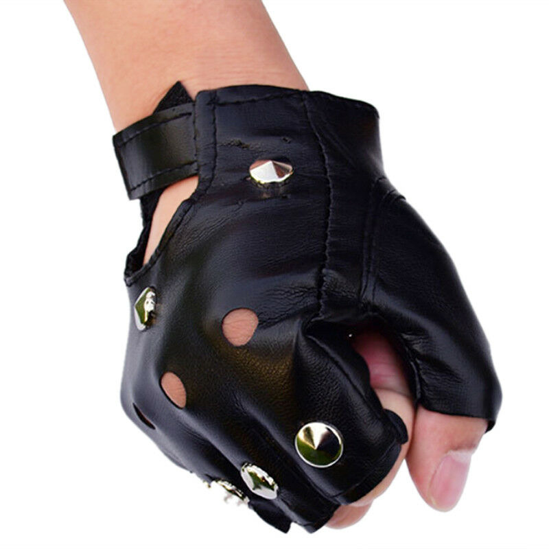 Leather Fingerless Short Gloves Black Rivets Stud Half Finger Mittens Fashio Gw