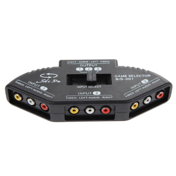 3-Way Audio Video AV RCA Black Switch Selector Box Splitter with/3RCA Cable #gib