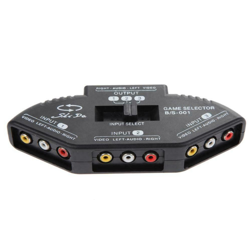 3-Way Audio Video AV RCA Black Switch Selector Box Splitter with/3RCA Cable