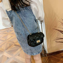 Girls PU Geometry Diamond Kids Messenger Shoulder Bags Small Bags (Black)
