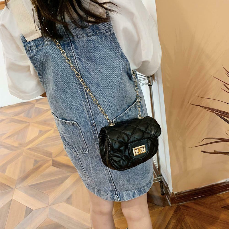 Girls PU Geometry Diamond Kids Messenger Shoulder Bags Small Bags (Black)