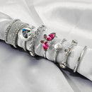 8pcs Retro Butterfly Rhinestone Ring Ethnic Finger Ring for Women Jewelry A