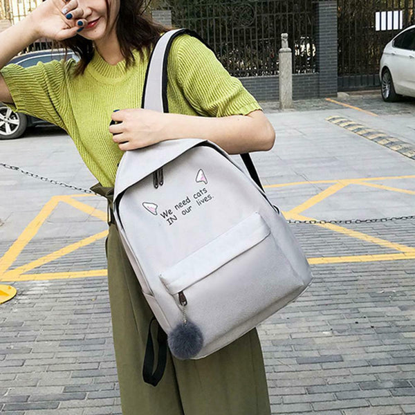 4pcs/set Cute Printing Women Shoulder Crossbody Pen Bags Backpacks (Grey) A#S