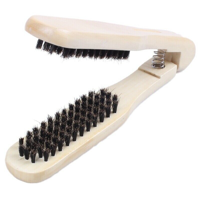 DIY Salon Hairdressing Hair Straightener Wooden Anti-static Dual-Brush Comb V8Y2