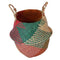 Straw Wicker Folding Frame Seagrasss Flower Pot Basket Planter Holder Red