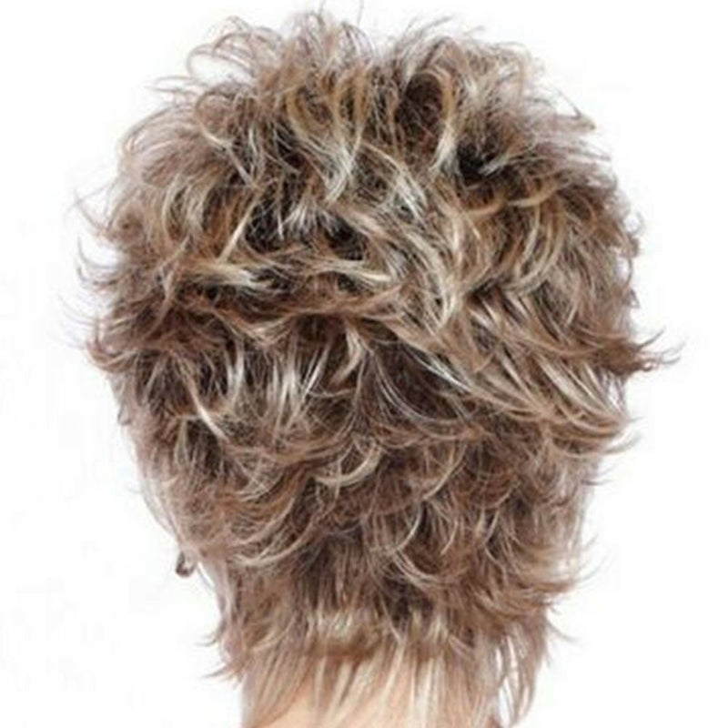 Vogue Womens fashion short Fluffy Wavy mixed Blond Brown Curly Natural Hair Wig
