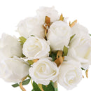 25cm Silk Artificial Rose Flowers 12 Head Floral Valentine Decor White