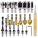 23-Pack Woodworking Chamfer Drilling Tool Countersink Drill Bits Wood Plug