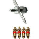 4 Way Car Bike Tyre Valve Repair Standard Tyre Remover Tool + 4 Stem Core Kits
