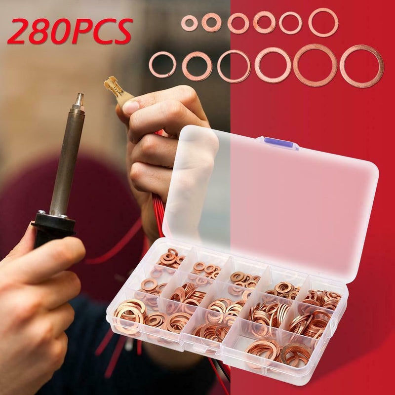 280pcs Solid Copper Washer Flat Ring Gasket Sump Plug Oil Seal Fittings