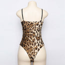 Women Leopard Print Skinny Short Jumpsuit Sleeveless Bodysuit Deep V Lace-UpK7U8