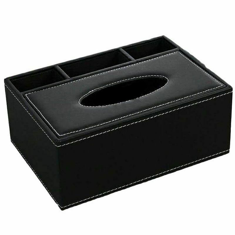 Leather Tissue Box Remote Control Holder Multifunctional Desktop Organizer PX1N6