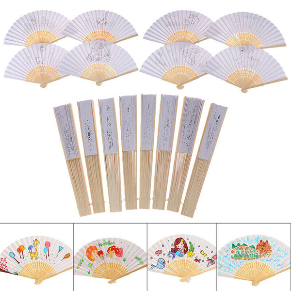 1Pc Kids DIY drawing toys craft blank paper hand fan children painting toysOZ
