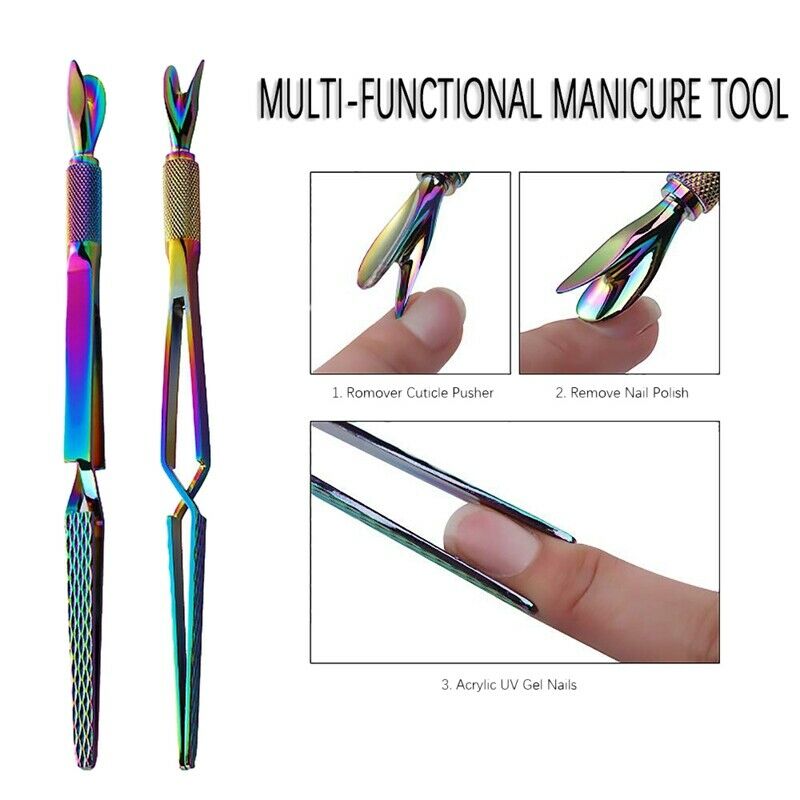 1 Pcs Colorful Stainless Steel Nail Art Pincher Cuticle Pusher False Nail S R5J7
