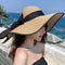 Summer Large Brim Straw Hat Floppy Wide Brim Sun Cap Bowknot Beach Foldable B6C2