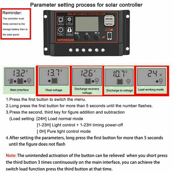 Solar Panel Controller Battery Charge Regulator 12V/24V Auto With Dual UsbÃ¯Â¼Ë† H3V4