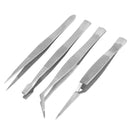 4pcs Stainless Steel Tweezers Pointed Elbow Flat Cross for Craft Kraft A