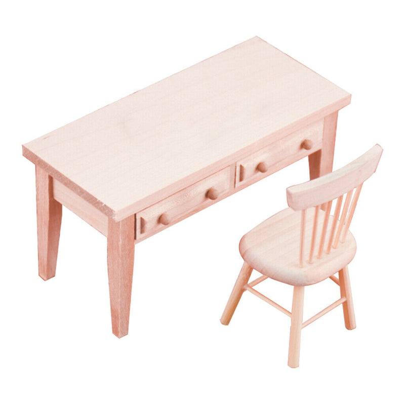 1/12 Miniatures Unpainted Table And Chair Set Furniture Room DIY Ornaments