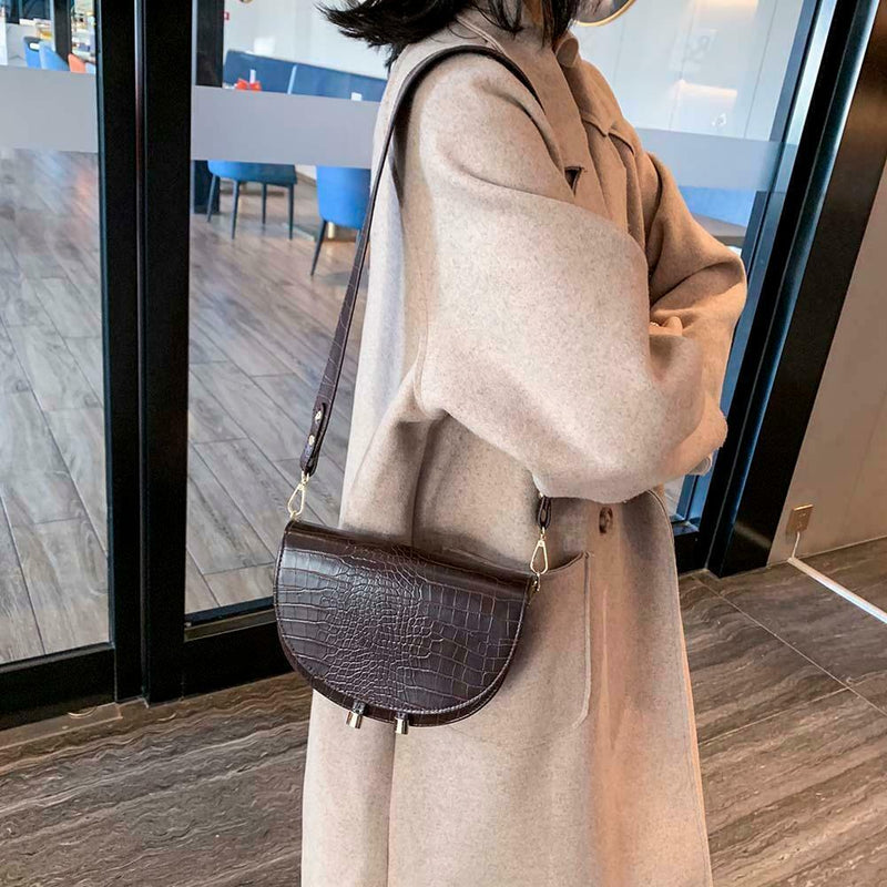 Retro Crossbody Handbag Women Semicircle PU Leather Shoulder Bag (Coffee)