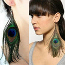 Women CL Style Assorted Color Peacock Natural Feather Earrings Drop EarriES