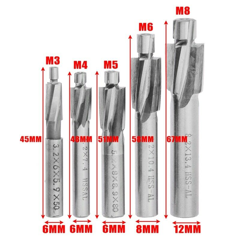 5Pcs HSS Counterbore End Mill M3-M8 Pilot Slotting Tool Milling Cutter Coun M4Z2