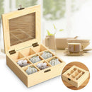 Wooden Tea Bag Jewelry Organizer Chest Storage Box 9 Compartments Tea Box O G7C6