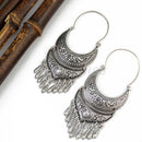 2 Pairs Retro Boho Ethnic Tribal Carved Beads Dangle Hoop Statement Earrings
