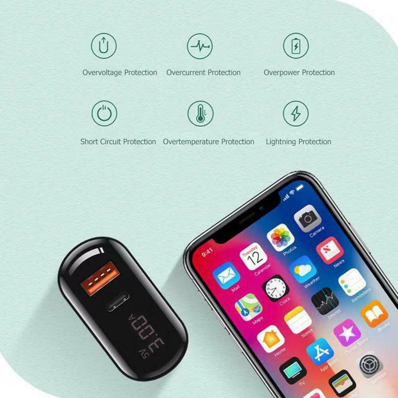 Digital Display Dual USB Wall Charger QC3.0 PD3.0 Fast Charging Adapter