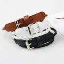 Unisex European Fashion Multilayer Simple Knit Leather Bracelet (Brown) A