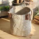 Wicker Handed Basket Beach Bag Shop Tote Flowerpot Planter Holder White L