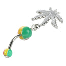 Jamaican Pot Leaf Dangle Crystal Navel Belly Ring Bar J6T5