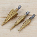 3Pcs Titanium Step Drill Bits HSS Wood Power Tools 3-12mm 4-12mm 4-20mm
