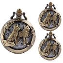 Unisex Bronze Wolf Hollow Quartz Pocket Watch Necklace Pendant Chain Women Men*