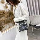 2pcs PVC Transparent Women Shoulder Crossbody Bag PU Clutch Handbag (Black)