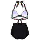 Women's Halter Geometric Print High Waisted Swimsuit Bathing Suits Bikini,  X8S4