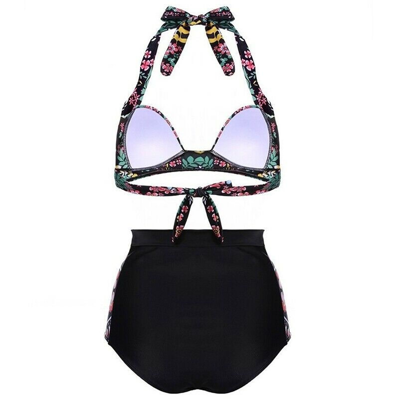 Women's Halter Geometric Print High Waisted Swimsuit Bathing Suits Bikini,  X8S4
