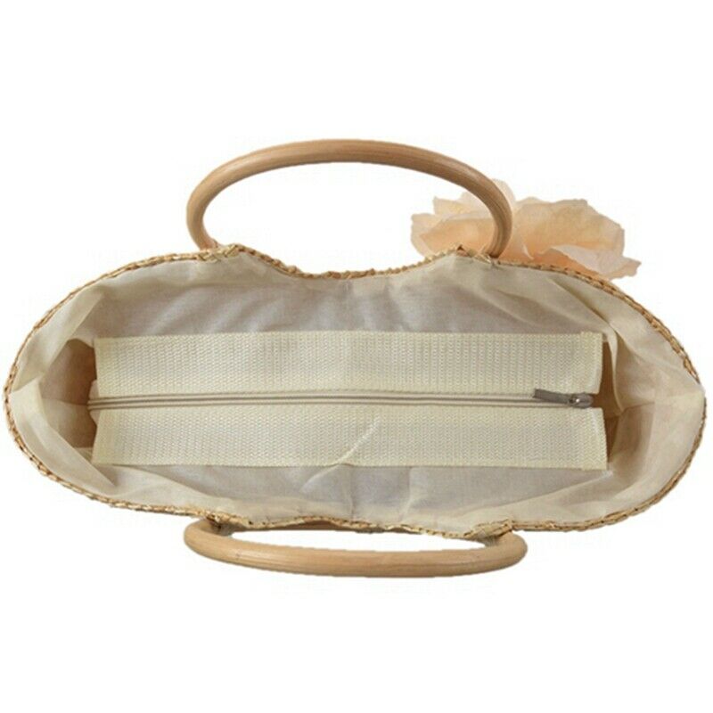 Women's Straw Handbag Flower Woven Summer Beach Messenger Tote Bag Basket S U6A1